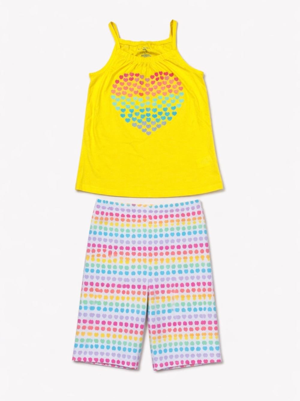 NWT Max Studio Kids Yellow & Rainbow Hearts 2-Piece Outfit Size 7/8